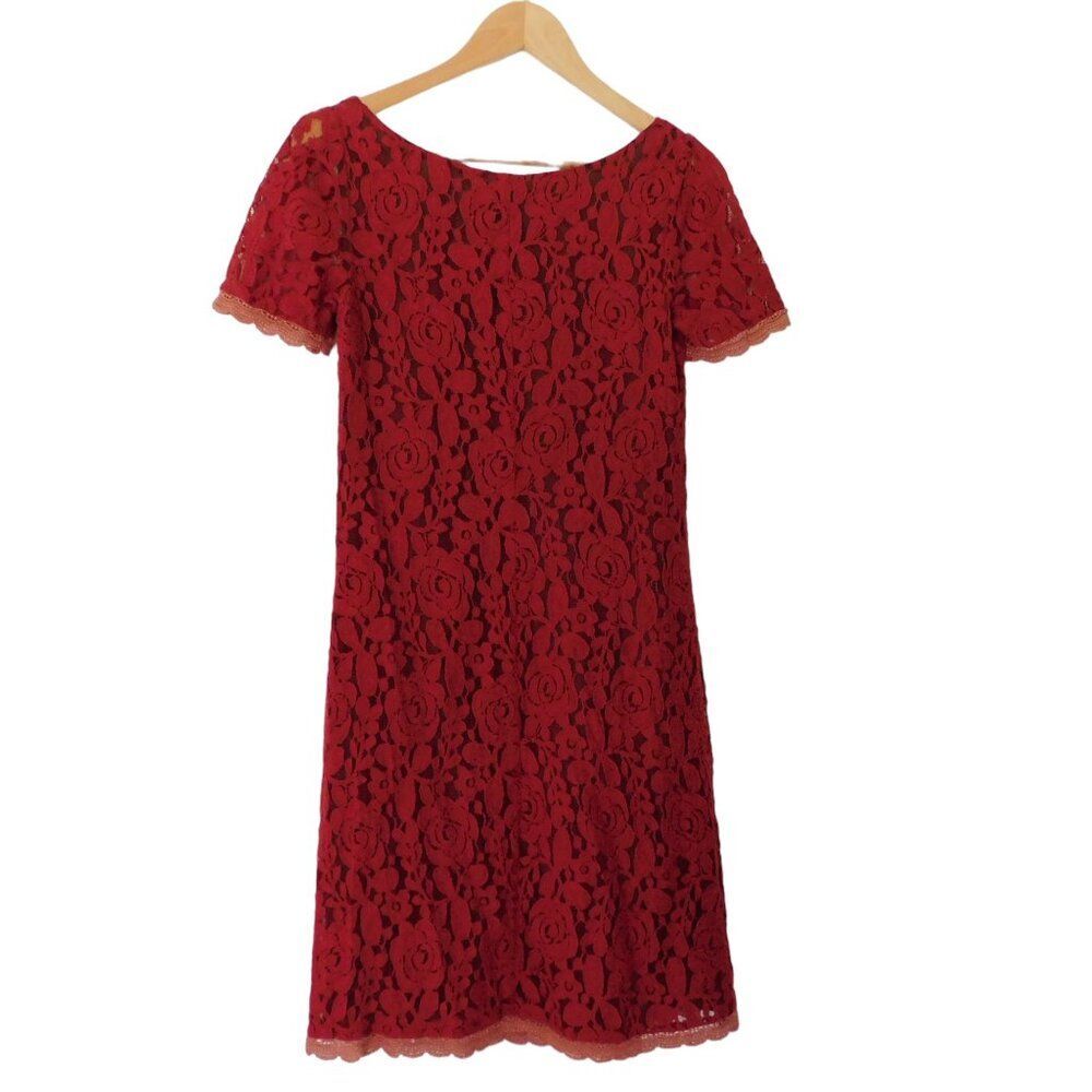 SUNDANCE Lace Overlay DRESS Size 6 Floral Silk Lined Short Sleeve Shift Dress - Picture 6 of 7